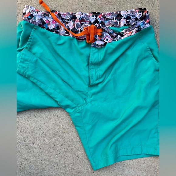 Men's Robert Graham Board Shorts Green Teal Solid 36 Beach Surf Swim Preppy Sun - Picture 7 of 16